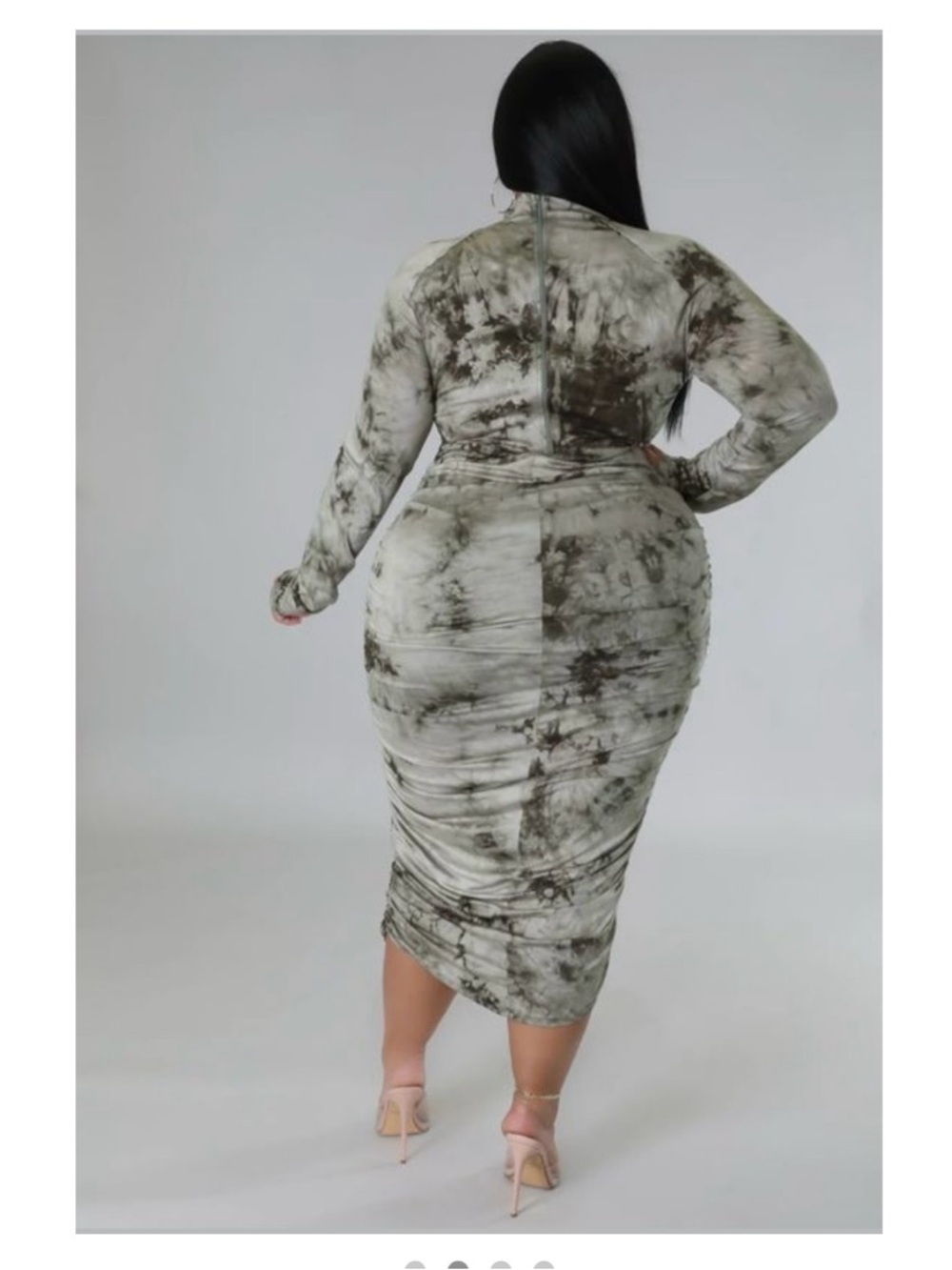 Plus Size Olive Tie-Dye Long Sleeve Bodycon Dress